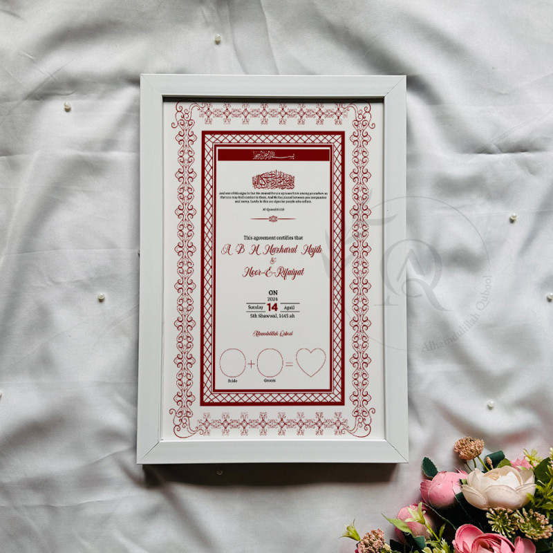 Crimson Grace Nikahnama – Red Lattice Islamic Marriage Certificate