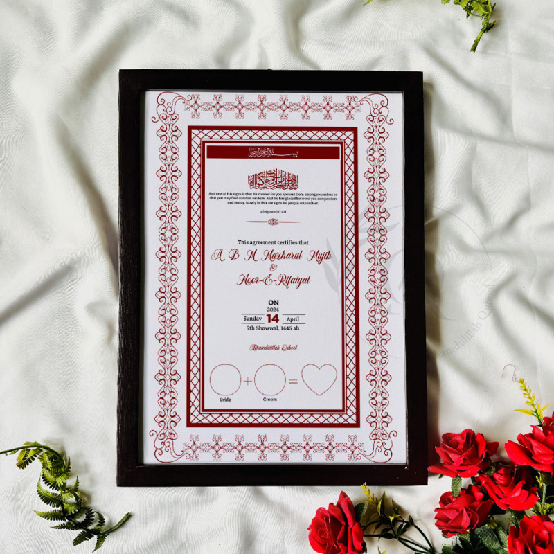 Crimson Grace Nikahnama – Red Lattice Islamic Marriage Certificate