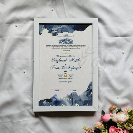 Celestial Twilight Nikahnama – Blue Watercolor Islamic Marriage Certificate