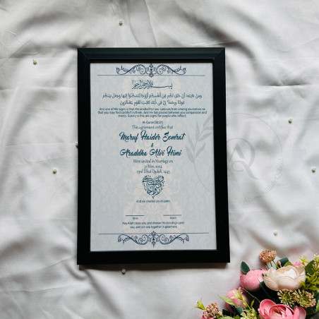 Saafinah-e-Mawaddah Nikahnama – Blue Floral Islamic Marriage Certificate.