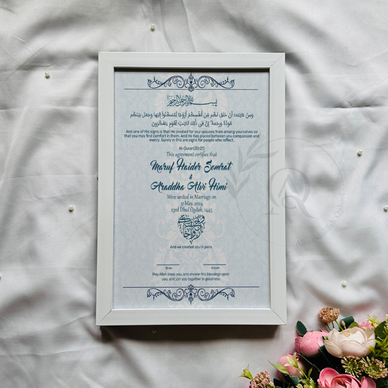 Saafinah-e-Mawaddah Nikahnama – Blue Floral Islamic Marriage Certificate.