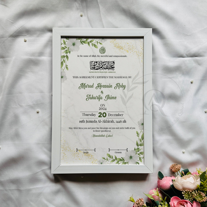 Botanical Whisper Nikahnama – Green Floral Islamic Marriage Certificate