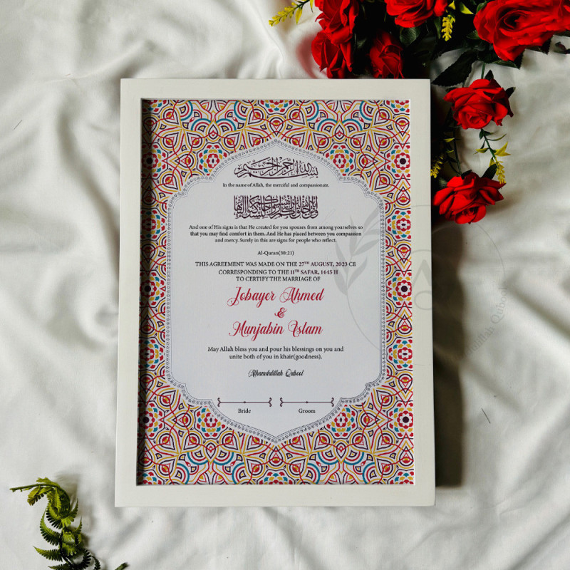 Jewel Tapestry Nikahnama – Vibrant Islamic Marriage Certificate with Geometric Motifs