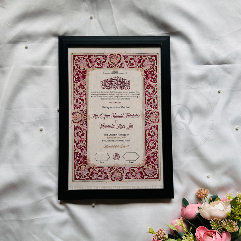 Velvet Rouge Nikahnama – Luxury Baroque Style Islamic Marriage Certificate.