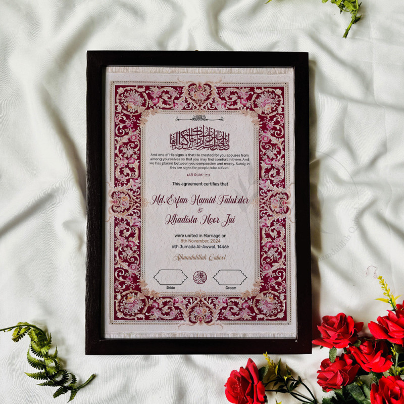 Velvet Rouge Nikahnama – Luxury Baroque Style Islamic Marriage Certificate.