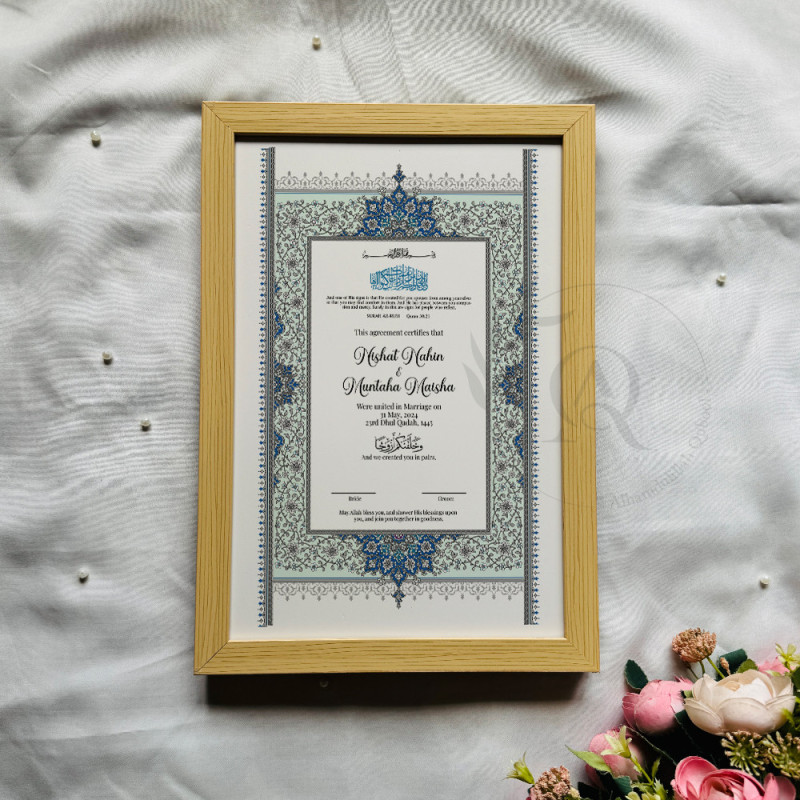 Sapphire Bloom Nikahnama – Ottoman Floral Islamic Marriage Certificate.