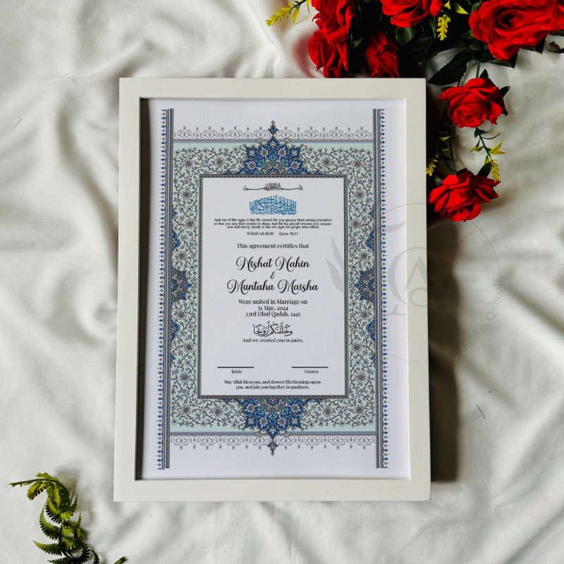 Sapphire Bloom Nikahnama – Ottoman Floral Islamic Marriage Certificate.