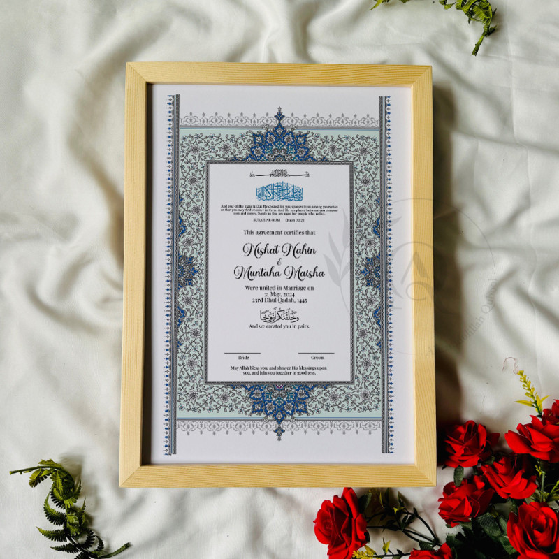 Sapphire Bloom Nikahnama – Ottoman Floral Islamic Marriage Certificate.