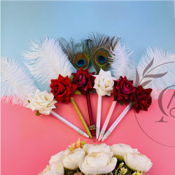 Rose Feather Nikah Pen – Wedding Signature Pen with Peacock Feather | AiyaanBD
