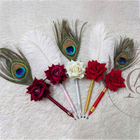 Rose Feather Nikah Pen – Wedding Signature Pen with Peacock Feather | AiyaanBD