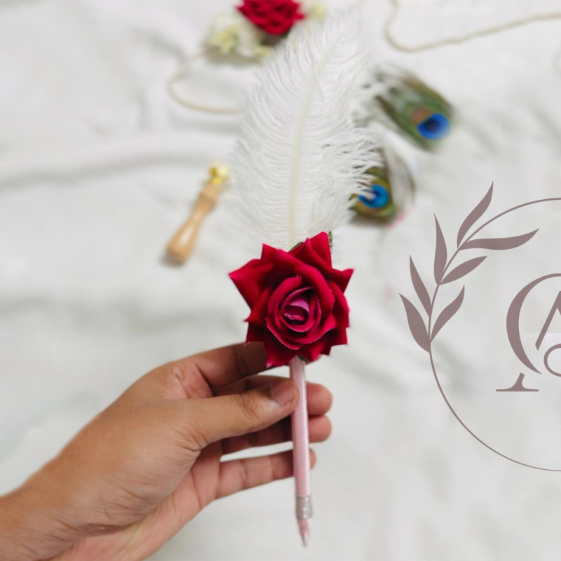 Rose Feather Nikah Pen – Wedding Signature Pen with Peacock Feather | AiyaanBD