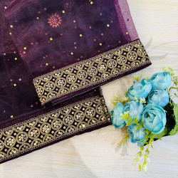 Purple Embroidered Dupatta with Golden Border – Bridal & Party Wear | AiyaanBD |AQ