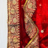 Red Bridal Dupatta with Golden Embroidery & Beaded Border – Wedding Wear | AQ