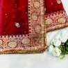 Red Bridal Dupatta with Golden Embroidery & Beaded Border – Wedding Wear | AQ