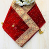 Red Dupatta with Golden Banarasi Border & Sequins – Bridal/Festive Wear | AQ