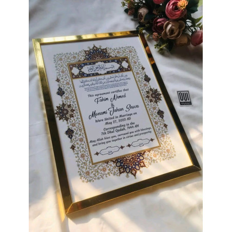 Personalized Islamic Nikahnama Frame – Elegant Gold Marriage Certificate