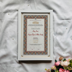 Mughal Mosaic Nikahnama – Islamic Marriage Certificate with White Frame.
