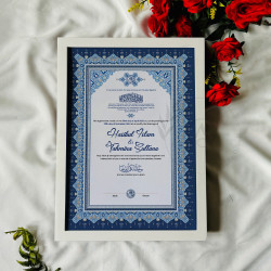 Royal Azure Geometric Nikahnama Design – Elegant Islamic Marriage Certificate