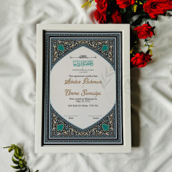 Teal Dome Nikahnama – Islamic Heritage Design in Wooden Frame