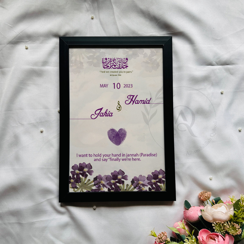 Jannah Love Nikahnama – Islamic Fingerprint Heart Art with Floral Frame