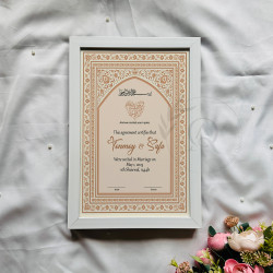 Blush Arch Floral Nikahnama – White Wooden Frame Wedding Certificate