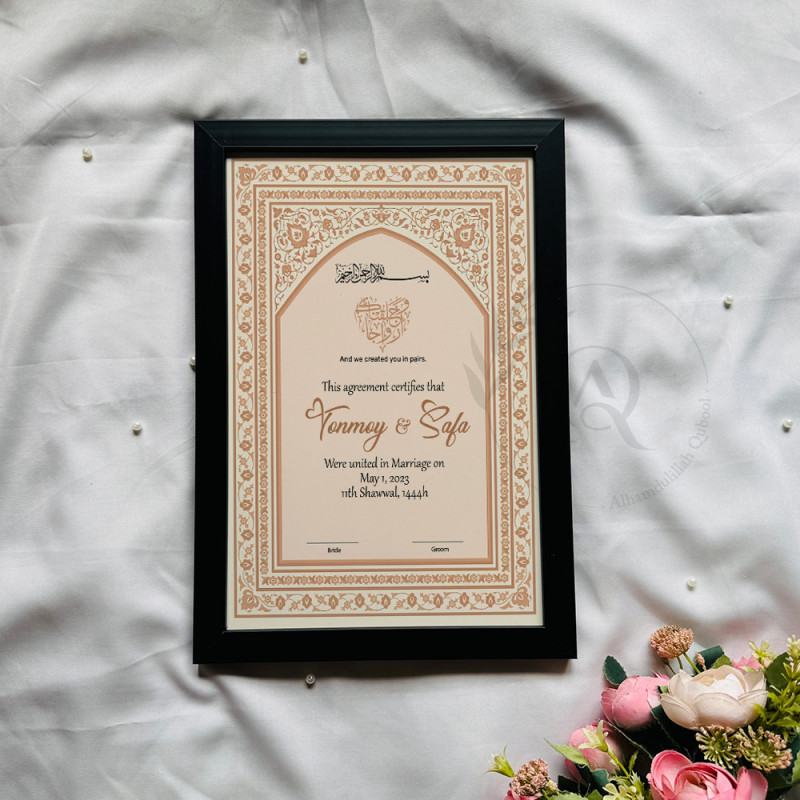 Blush Arch Floral Nikahnama – White Wooden Frame Wedding Certificate