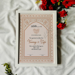 Blush Arch Floral Nikahnama – White Wooden Frame Wedding Certificate