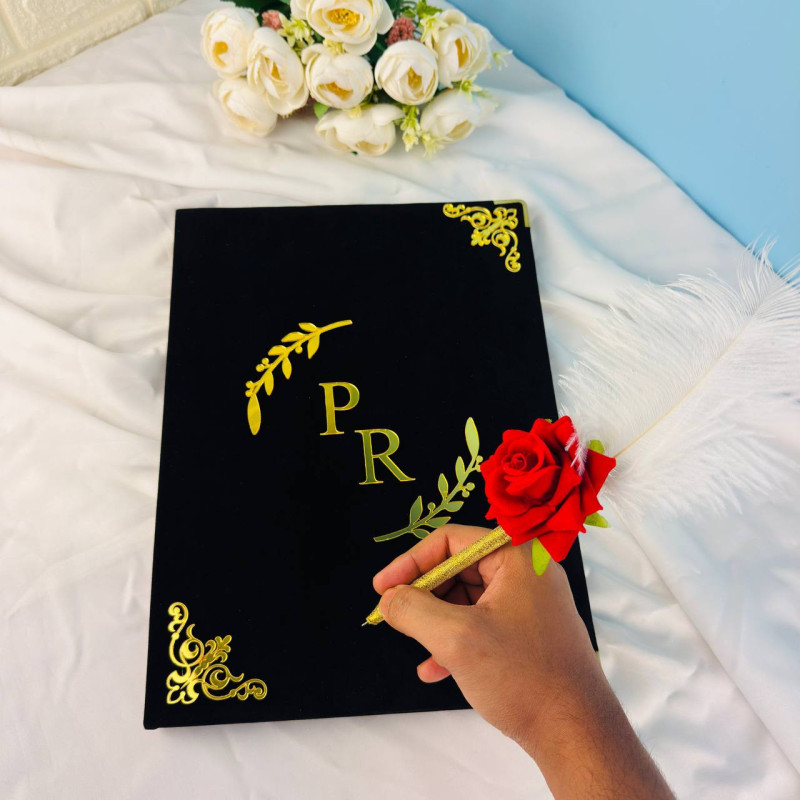 Luxury Black Velvet Kabin Nama File with Seal Pad | Custom Nikkah Certificate Folder by Aiyaan