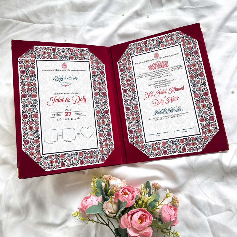 Maroon Velvet Nikahnama Folder – Luxury Marriage Certificate Holder