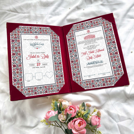 Maroon Velvet Nikahnama Folder – Luxury Marriage Certificate Holder