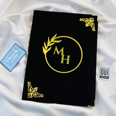 Luxury Black Velvet Kabin Nama File with Seal Pad | Custom Nikkah Certificate Folder by Aiyaan
