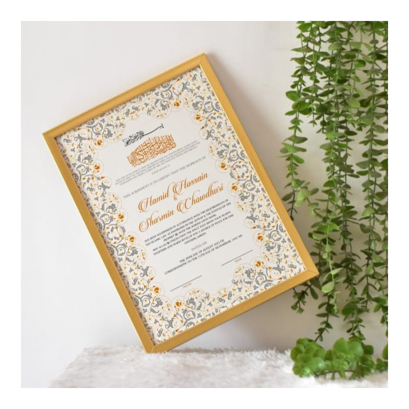 Personalized Islamic Nikah Certificate | Framed Muslim Wedding Certificate Gift