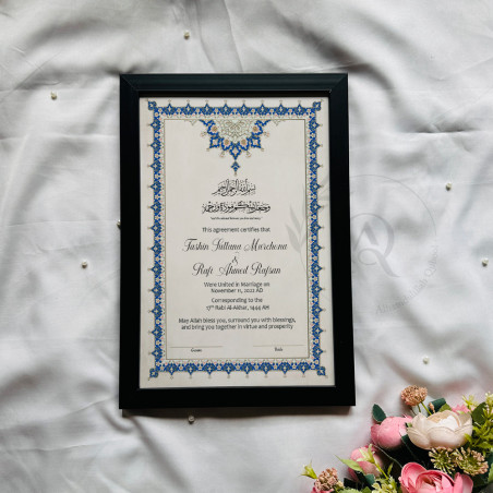 Ottoman Floral Nikahnama Design with Blue Accents.