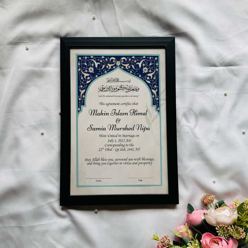 Arch Style Nikahnama with Blue Floral Top Border.