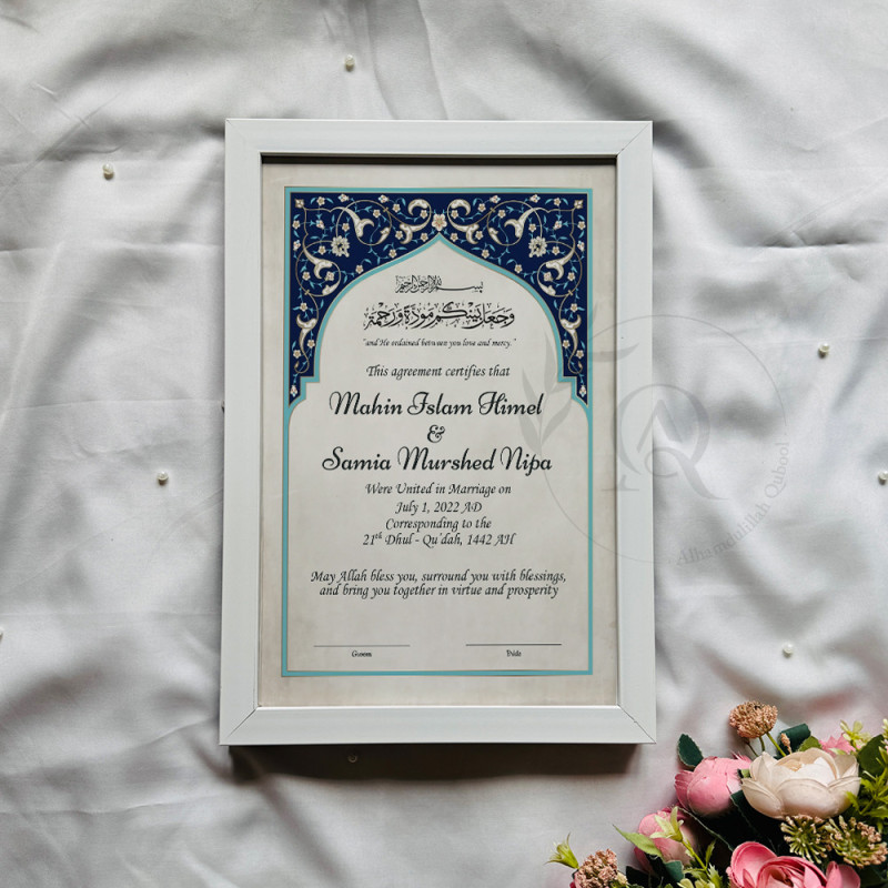Arch Style Nikahnama with Blue Floral Top Border.