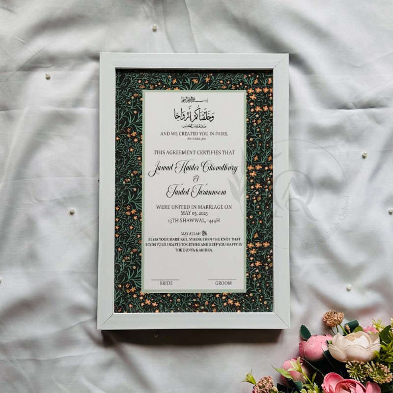 Baagh-e-Wafa Nikahnama – Islamic Marriage Certificate with Midnight Floral Design