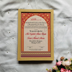 Crimson & Gold Arch Nikahnama – Luxurious Islamic Wedding Frame.
