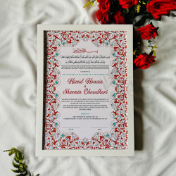 Red & Turquoise Floral Nikahnama – Traditional Islamic Marriage Frame