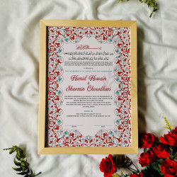 Red & Turquoise Floral Nikahnama – Traditional Islamic Marriage Frame