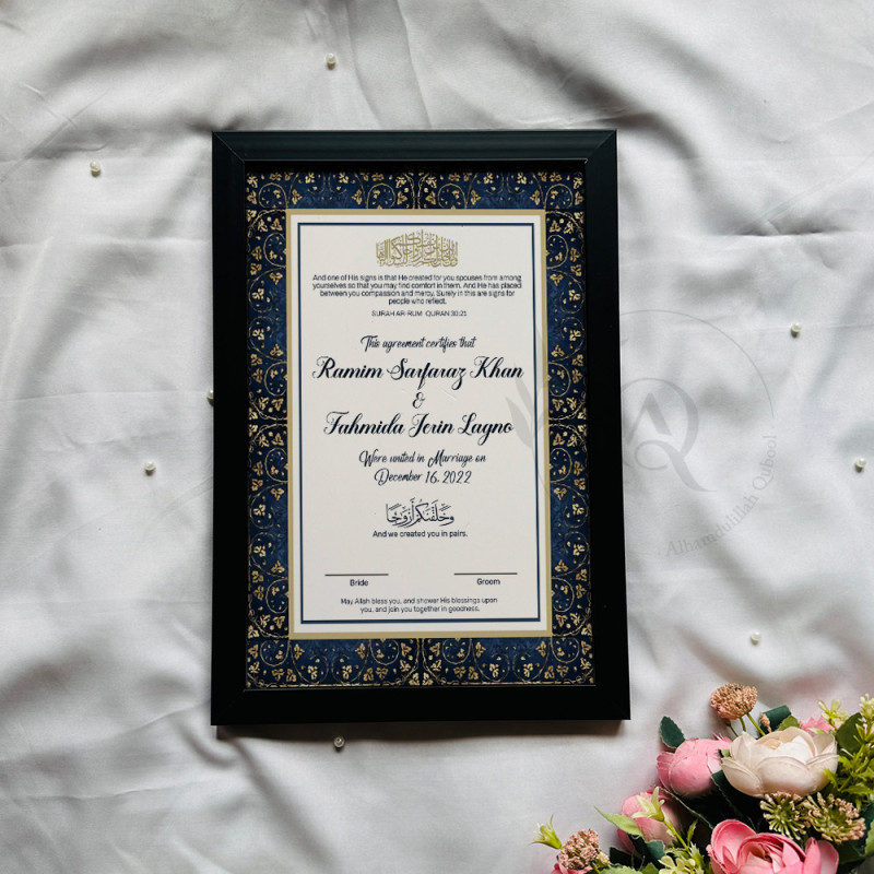 Minimalist Blue-Gold Nikahnama – Islamic Marriage Certificate.