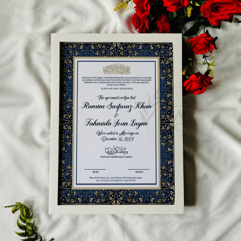 Minimalist Blue-Gold Nikahnama – Islamic Marriage Certificate.