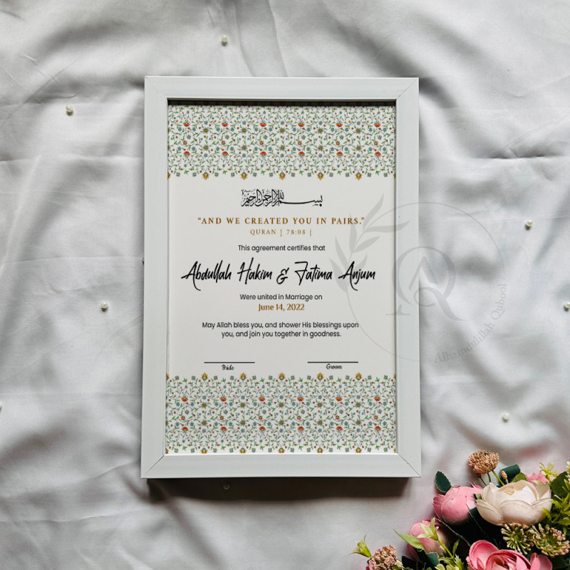 Minimal Floral Garden Nikahnama – Elegant Modern Islamic Certificate.