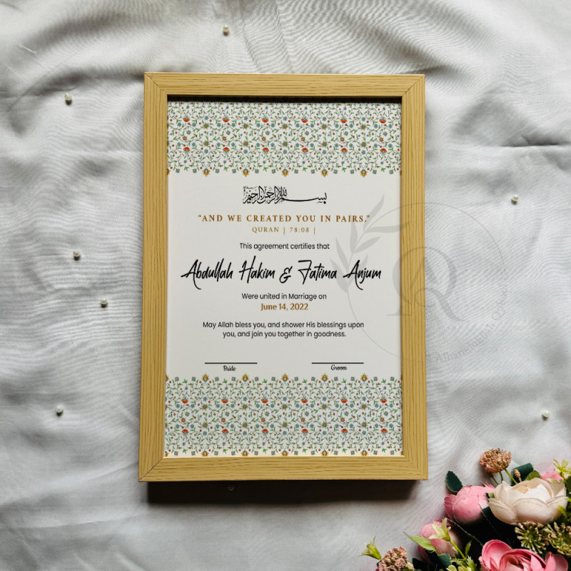 Minimal Floral Garden Nikahnama – Elegant Modern Islamic Certificate.