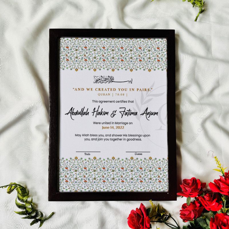 Minimal Floral Garden Nikahnama – Elegant Modern Islamic Certificate.
