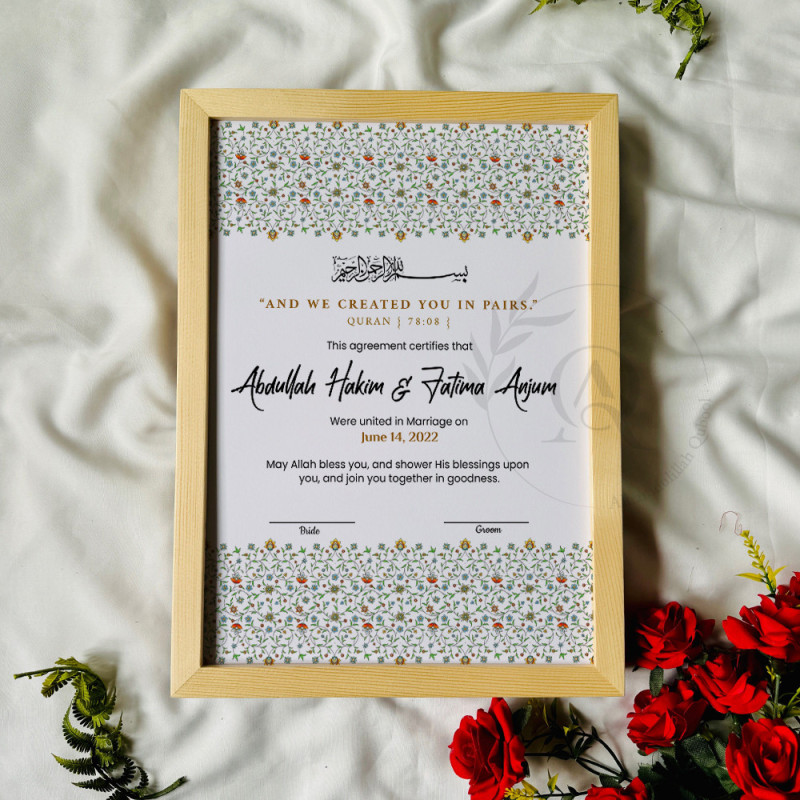 Minimal Floral Garden Nikahnama – Elegant Modern Islamic Certificate.