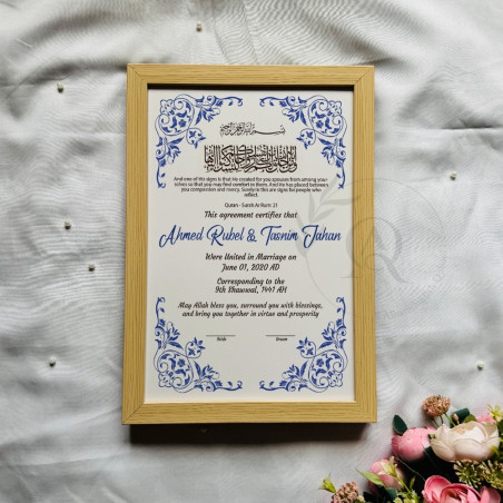 Blue Corner Floral Nikahnama – Elegant Islamic Wedding Certificate.