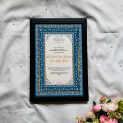 Sapphire Blue Geometric Nikahnama – Luxurious Islamic Marriage Frame.
