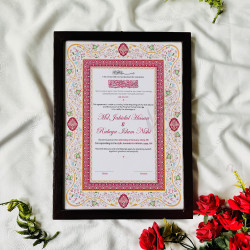 Rose Red Arch Nikahnama – Elegant Islamic Marriage Certificate.