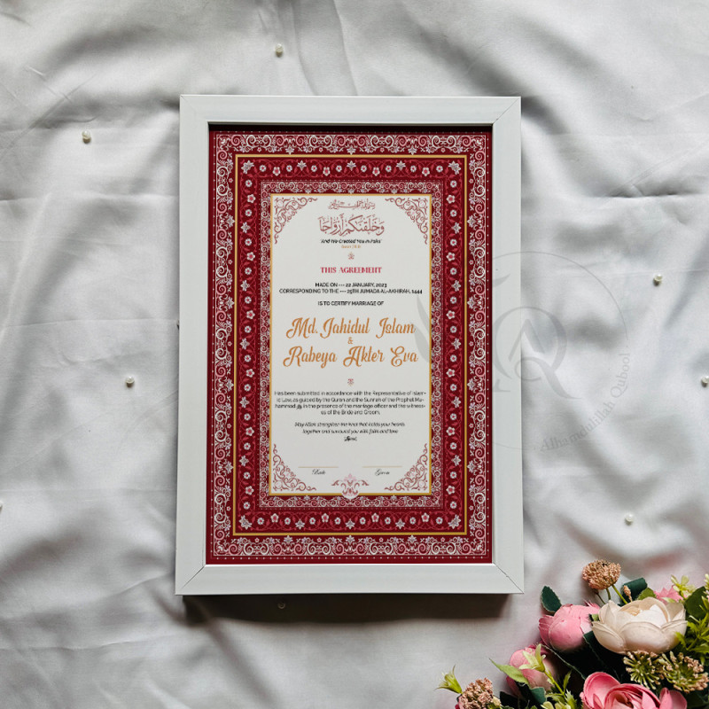 Crimson Red Nikahnama – Royal Islamic Marriage Certificate Design.