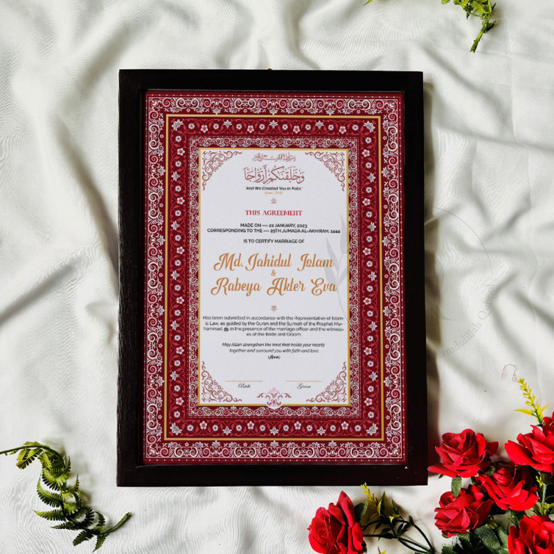 Crimson Red Nikahnama – Royal Islamic Marriage Certificate Design.